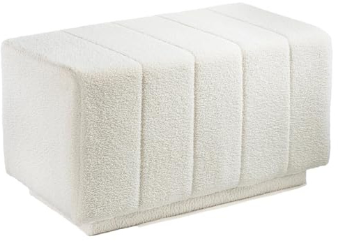 Kobolo Sitzbank Amaru weiß Polsterbank aus Bouclé-Teddystoff 76x45x41 cm