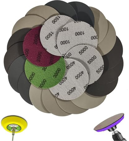Lot de 24 disques de sable ronds de 75 mm en papier de verre avec crochet et boucle, disques de sable humides et secs, pour bois métallique – particules 1000/1500/2000/3000/4000/5000