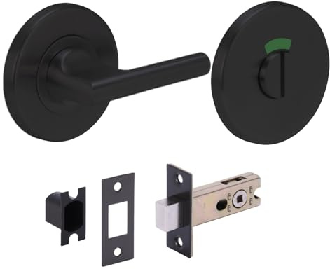 HANDLEZONE® Stainless Steel Bathroom Toilet Door Kit - DDA Disabled Turn with Indicator Release - Black Matt Finish - 65mm Bolt with 45mm Backset