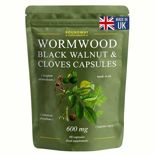 Wormwood Black Walnut and Clove Capsules | High Strength Supplement for Humans | 2 Months Supply | 60 Capsules, 600mg per Serving | Vegan Supplement and UK Made (Pack of 1)