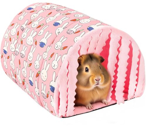 UPINS Guinea Pig Tunnel with Curtains, Small Animal Hideout Guinea Pig Bed Washable Small Animal House Cage Accessories for Mouse Chinchillas Hamsters Hedgehogs Ferrets Bearded Dragons Rats