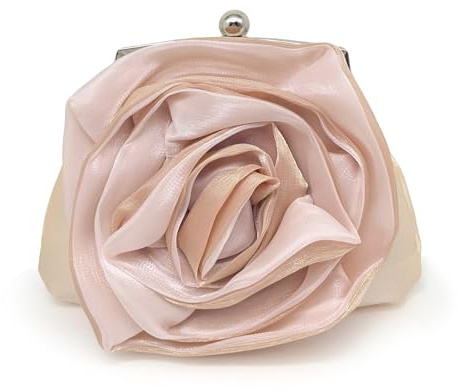 Pahajim kuvertväska aftonväska damer satin blommor brudväska elegant axelväska väska liten handväska för bröllop fest dejt, champagne, 22x17x3 cm, Clutch