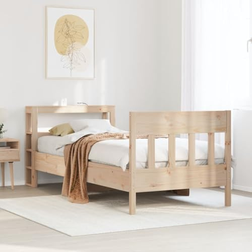 Qnhdfrt Massivholzbett aus Kiefer 75x190 cm mit Lattenrost und Kopfteil Stauraum Rustikales Design für Schlafzimmer Gästebett oder Jugendzimmer