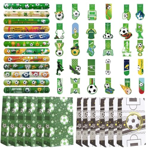 TENGWA Fussball Geschenke Jungen 54 Stück Fussball Mitgebsel Lesezeichen Geschenktüten mit Mitgebsel Tüten schnapparmband für Fußballfans Kindergeburtstagsgeschenke