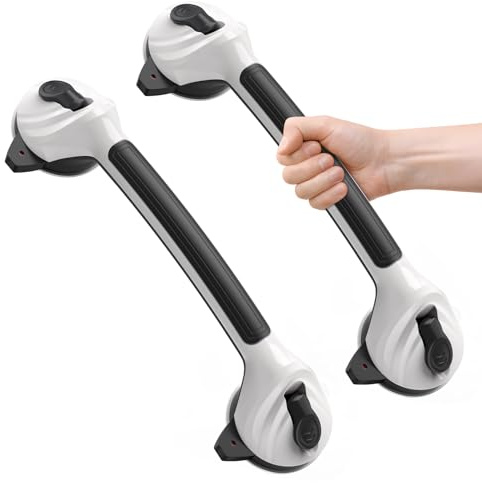 Roylvan Ventouse de Poignée Douche, 42.5 CM Barres d'appui de Douche Forte Prise pour Seniors, Handicapés, Blessés, 110 KG Sécurité Poignée Ventouse et Amovible, Noir, 2PC