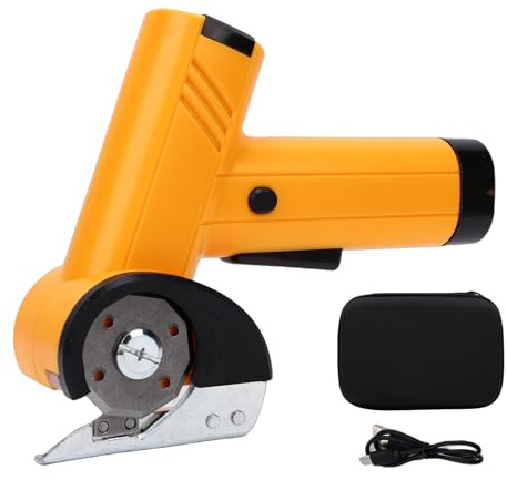 ZDAGELD Forbici Elettriche per Tessuti a Batteria, Taglierina Rotativa Ricaricabile Regolabile a 4 velocità per Cartone con Lame in Acciaio SK5 per Tagliare Tessuti, Pelle, Vinile, (Gialla)