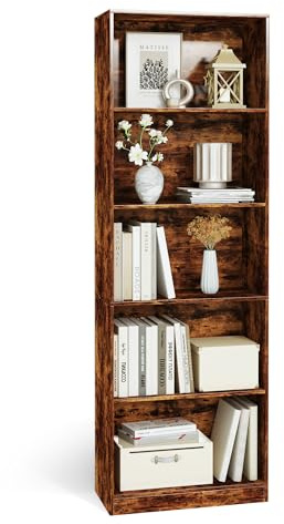 Nestwise 5 Tier Bookshelf, 71 Tall Bookcase Floor Standing, Large Wood Bookshelf with Anti-Tipping Device & Base, 5 Shelf Open Display Book Shelf for Living Room, Bedroom, Dining Room, Home Office