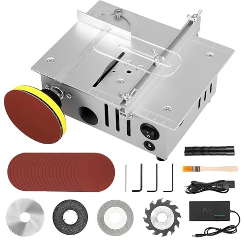 Precision Mini Table Saw with 4 Blades, Electric Desktop Saw for Crafts, Adjustable Cut Depth Small Bench Cutting Machine, Mini Multi-Functional Table Saw for DIY, Wood, Acrylic, PCB Cutting (B)