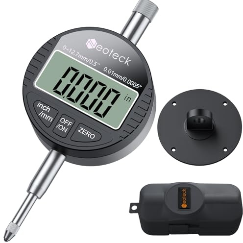 Neoteck DTI Indicador Digital 0-12.7mm/ 0-0.5 Reloj Comparador 0.01mm/0.0005'' con Conversión Pulgadas/Metros para Torno, Medición de Desviación, Taller Mecánico-Negro