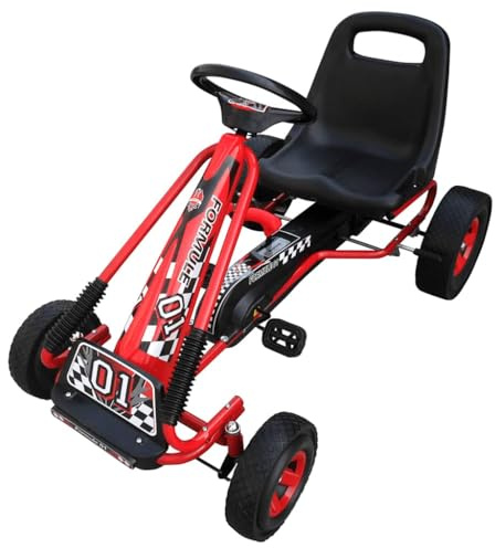 GeenYuu Go Kart röd barnkul med omkopplingsbart frihjul och pendelaxel, 96 x 60 x 56 cm, justerbar sits, stängd kedjelåda, rymmer upp till 30 kg, perfekt för trädgård och utomhus