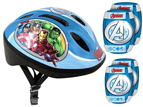 Stamp Jungen Stamp Helmet + Elbow and Knee Pads HELM ELLBOGEN KNIE SCHUTZ AVENGERS, Blau, 52/56 cm EU