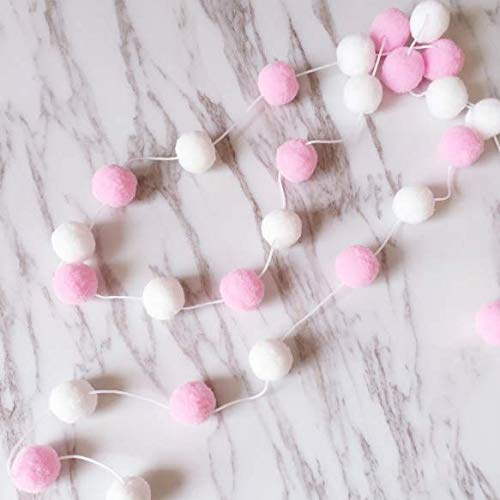 SZETOSY Pom Poms Girlanden - GOODCHANCEUK 2 x Filz Ball String 2M hängende Ornamente handgemachte Pom Pom Dekoration fürKinder Schlafzimmer Party Geburtstag weiß + Pink