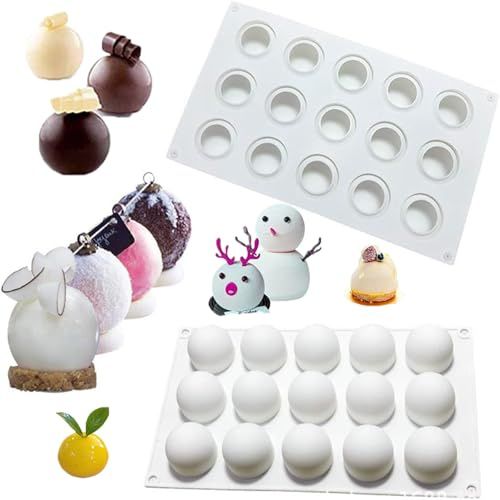 JasCherry Silikon-Bonbon und Schokoladenformen, 15 Hohlraum Halbkugel Geformt, Antihaft Motivbackformen für Schokolade, Muffinbecher, Eiswürfel, Seife, Kuchen, Brot, Torte, Süßigkeiten