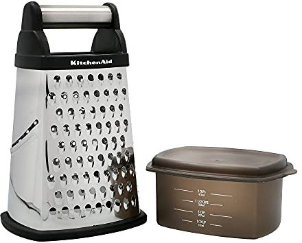 KitchenAid Vierkantreibe, 4-seitige Käsereibe aus Edelstahl mit Hobel, Reibe und Zesteur