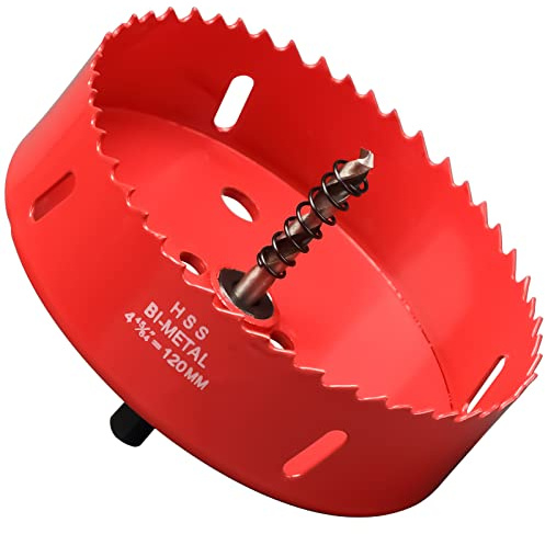 Lochsäge 120mm, Schnellarbeitsstahl HSS M42 Bi-Metall Lochsäge, Lochfräser mit Sechskant-Schaft und Bohrer für Holz, Trockenbau und Metallblech, 1 Stück Rot