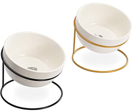 Navaris Comedero y Bebedero para Mascotas - Comederos elevados para Perros Gatos - 2X Bol Elevado e Inclinado de 14 x 14 x 11 CM y 2X Soporte de Metal