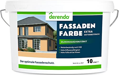 derendo Fassadenfarbe terracotta 10l mit EXTRA hohem Wetterschutz, matte silikonharzverstärkte Fassaden Farbe, hohe Deckkraft und gute Füllkraft bei kleinen Rissen (Ockergelb)