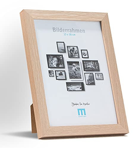 M MERCEO Bilderrahmen 13x18cm (1Stk) Natur – Holz MDF Fotorahmen einzeln oder Set – Posterrahmen mit Acrylglas – für Fotos & Poster, Wandmontage oder Tischaufsteller, Hoch- & Querformat