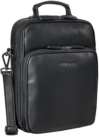 STILORD 'Can' Männer Tasche Leder groß Vintage Herrentasche Umhängetasche 13,3 Zoll Cross-Body Bag Leder Unikat für den modernen Mann Echtleder, Farbe:schwarz