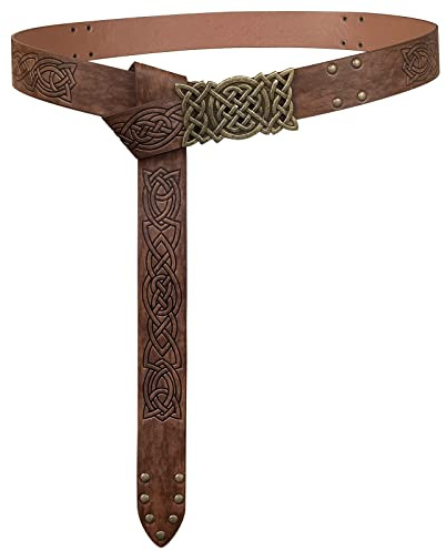 HiiFeuer Gürtel mit Wikinger-Prägung, nordischer Rittergürtel aus Kunstleder, Retro mittelalterlicher Kriegergürtel für LARP, Cosplay