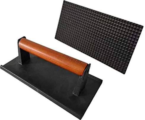 Firsgrill Robuste Gusseisen-Grillpresse und Steakgewicht mit Cool-Touch-Komfortgriff aus Holz – Grillzubehör für Grillplatte, Outdoor-Grill, Panini, Tortilla (2 Rechtecke)