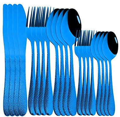 20 stücke Gold Besteck Set Edelstahl Geschirr Geschirr Set Abendessen Gold Löffel und Gabel Set Küche Geschirr Silberwaren Sets essgeschirr (Color : Blue)