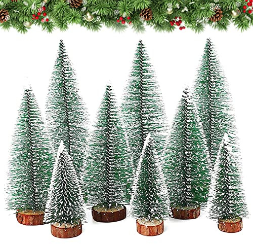 Mini albero di Natale verde, 9 pezzi, decorazione albero di Natale artificiale, albero di Natale mini, 3 misure, albero di Natale con base in legno, per decorazione da tavolo, vetrina, festa di Natale