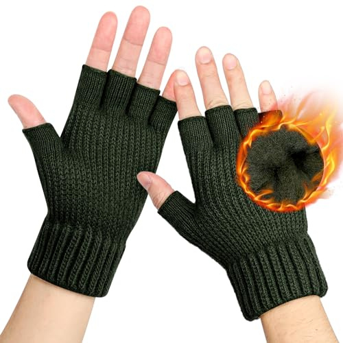 DOVAVA Gants Sans Doigts Homme & Femem Gants d’hiver Tactile Gants de Doublure Enpeluche Ticotés Gants Thermostables pour Sport(Vert