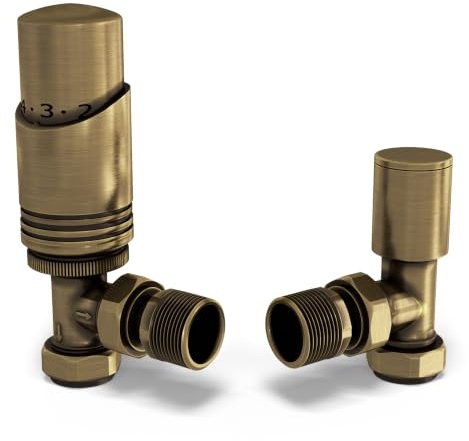 UK Radiators Angeled Thermostatic Radiator Valve 1/2 x 15mm - Talus Bold | Silver Nickel Finish - Solid Brass 1/2 x 15mm Angled - Lockshield Included, Easy Installation