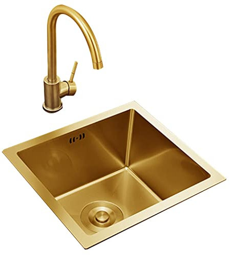 Küchen Goldwaschbecken Aus Edelstahl Kleine Küchenspüle Für Die Bartheke Einzelbeckenspüle Mit Wasserhahn Einbauwaschbecken Auf Der Arbeitsplatte Küchenspülen (Color : Gold, S : 40 * 36 * 21cm)