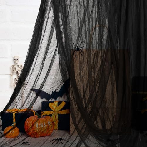 NEBURORA Halloween Creepy Tissu Noir 200x85 Pouces Maison Hantée Décoration de Fête Tissu pour Halloween Maison Décoration Mur Table à Manger Escalier et Porte Extérieure Jardin Cour
