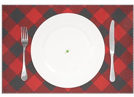 Black Red Tilted Plaid Placemats for Dining Table Farmhouse Dinner Waterproof Place Mat Reusable Placemat for Baby Machine Washable Placemats Hard Placemats Set of 4
