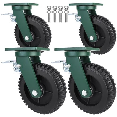 Schwerlastrollen 4 Stück Industrierollen 6 Zoll 8 Zoll Gummi Bockrolle, Lenkrolle Mit Bremse 2000kg Tragkraft Transportrolle, Mit Kegelrollenlager/Axialkugellager, Mit Schrauben
