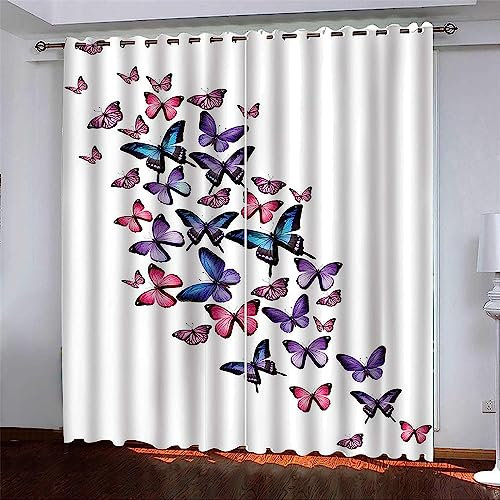 Kinder Vorhänge Schlafzimmer Bunter Schmetterling Schiebegardinen Blickdichter Bedroom Children's Room Vorhang Mit Ösen Verdunkelungsgardine, Vorhänge 3D Wohnzimmer 2 X 170 X 200 cm -9A9P+I1H