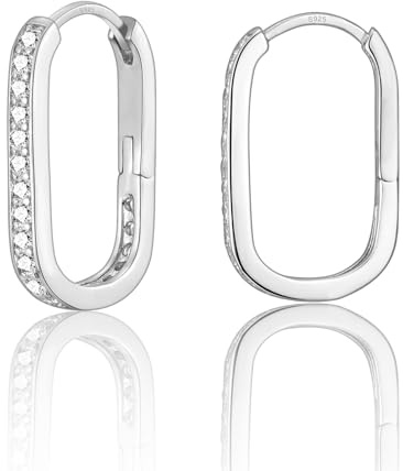 Rechteckige Ohrringe Silber 925 für Damen Huggies Kreolen Lange Creolen Silber/Gold Hypoallergene Schmuck Geschenke für Mädchen Schwester Herren Frauen