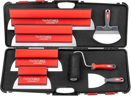 L'OUTIL Parfait Valise ParfaitLiss'® Light Lissage Kit 7 Pièces avec 4 Lames à Lisser 25, 35, 45 et 60 cm, 1 Stucateur 19 cm, 1 Couteau de Plaquiste 10 cm, 1 Roll'Enduit 180 mm - 80595