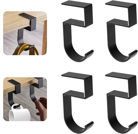 Giantree 4 Stück Taschenhalter Für Tisch, Tisch Handtaschenhalter Haken Antirutsch Taschenhaken Handtaschen Halterung Tisch Taschen Halterung für Schreibtisch, Büro, Restaurant, Bar (Schwarz)