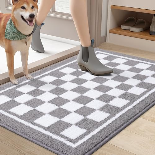 smiry Soft Door Matts Indoor, Super Absorbent Door Mat, 43 x 76 cm, Grey | Machine Washable, Low-Profile, Dirt Trapper, Non-Slip, for Front Back Door, Muddy Paws, Doormat, Floor Mat, Entrance Rug