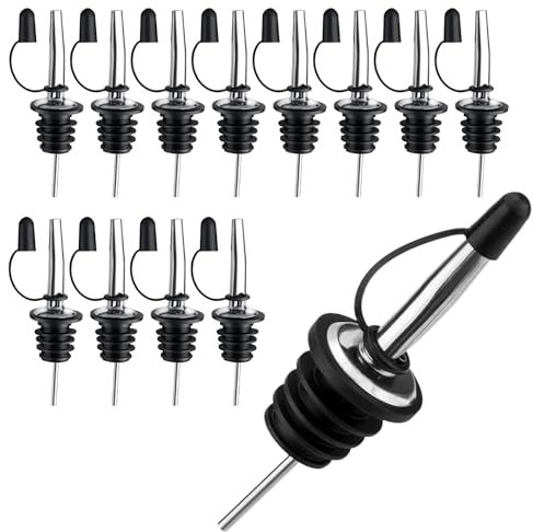 12 Piezas Vertedor de Acero Inoxidable, Taper Vertedores para Botellas, Dispensador Botella Vertedores Espíritu para Bebidas Cócteles Aceite de Oliva Jarabe Whisky