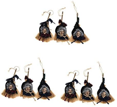 Escoba de bruja Escoba de paja Decoración de bruja 6 piezas Decoración de palo de escoba de madera Muñecas Colgador de puerta de Halloween Cosas de Halloween Brujas Colgante de palo de escoba Adorno d