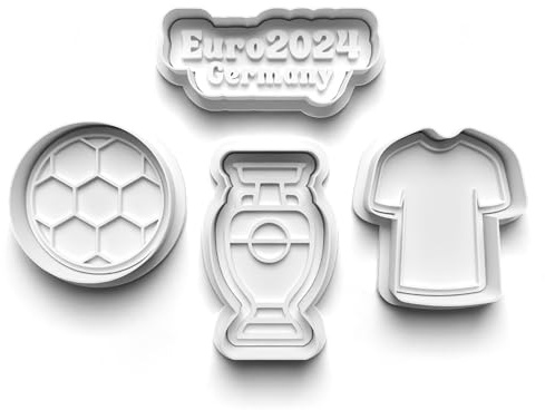 Juego de 4 cortadores de galletas de fútbol europeo 2024, molde cortador de galletas, molde de masa de fondant para hacer galletas