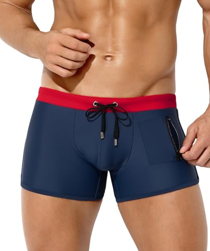 Mauro Kane Men's Swimming Trunks Shorts with Zipper Pockets Quick Dry Swimwear Boxers Underwear Drawstring Summer Beach Board Shorts Swimsuit Bottom,Navy Blue,M