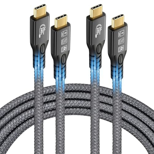 Cable USB C 3.2 Gen 2x2 20 Gbps, tipo C vídeo UHD 4K@60Hz, carga rápida 5 A/240 W PD3.1 con chip E-Marker, compatible con Thunderbolt 3/4, MacBook, Samsung Galaxy y monitor Dell (2M+2M)