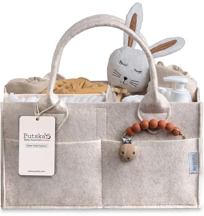 PUTSKA Organizador de Pañales para Bebé: Cesta de Almacenamiento para la Habitación de los Niños, Imprescindible para la Lista de Regalos y el Registro de Baby Shower - Moca, Regular