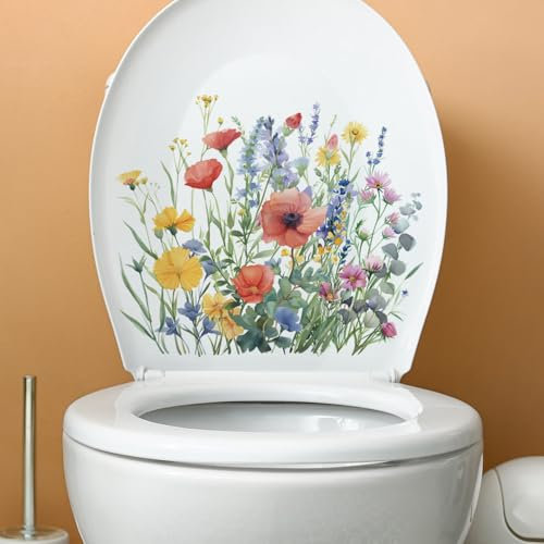Crevyteg Autocollants muraux pour abattant de WC - Motif floral - Amovible - Imperméable - Pour décoration de salle de bain - Style 3