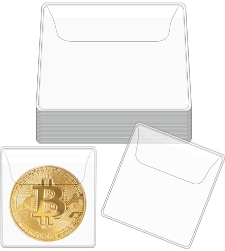 Mabor 25Pcs Coin Sleeves 5.5 x 5.5 cm Clear Coin Protectors Single Pocket Small Pouches for Storage Individual Plastic Holders for Coins Currency Small Items Storage