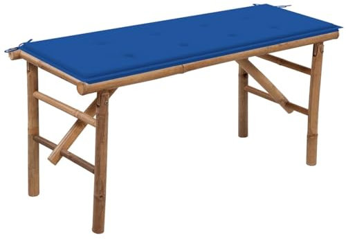 Xichuzi Klappbare Gartenbank mit Auflage, Terrassenmöbel, Wetterfeste Bank, Outdoor Bank, Parkbank, Garten Banken, Gartenmöbel, Balkonstuhl, Lehnstühle, 118 cm Bambus