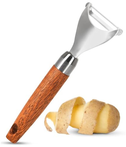 Premium Y-Shaped Potato Peeler – Ergonomic Wood Handle & Sharp Stainless Steel Blade – Easy-Grip for Potatoes, Carrots, Fruits – Kitchen Peeler (SYSWH1)