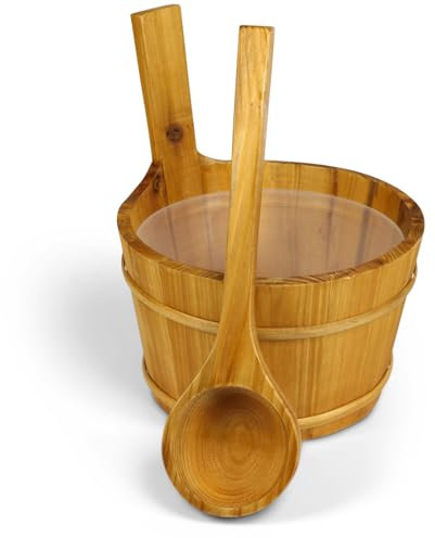 LaJa26 Saunakübel & Kelle - Sauna Aufguss Set - Kübel 3l - Aufgusskelle 120ml - Fichte - Kunststoffeinsatz - Saunazubehör