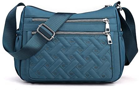 YUESITE Damen Kleine Umhängetasche mit mehreren Taschen | Gesticktes, Leichte, Wasserdichte Nylon, Crossbody Bag, Kleine Handytasche, für Alltag, Einkaufen, Reisen